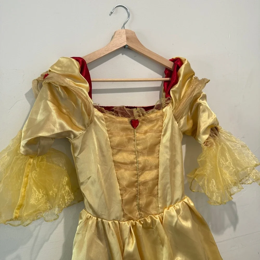 Vintage Disney Reversible Belle Costume Dress Satin Gown Size Large Youth